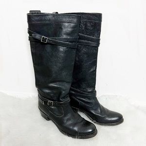 Frye Wrap Buckle Heel Pebbled Leather Riding Boots